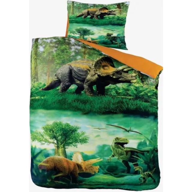 Cotton Club Dekbedovertrek -Dinosaurussen Multi Kleur - Eenpersoons - 140 x200/ 220-cm + 1 kussensloop 60x70cm Groen / Blauw