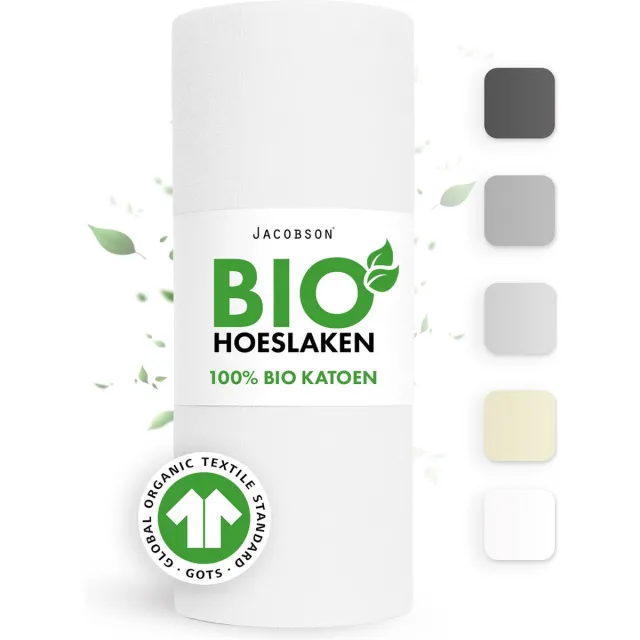 JACOBSON Hoeslaken – 100% Biologisch Katoen – 130x200 cm – tot 23cm matrasdikte– 160 g/m² – Wit