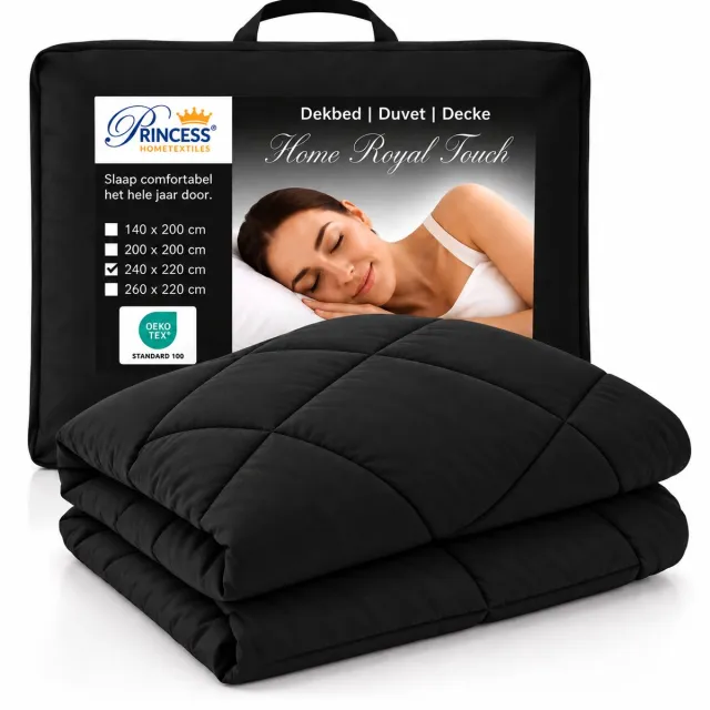 princessdekbedden Princess EazyDekbed Hoesloos Dekbed - 240x220 cm - Zwart - Warmteklasse 2 - Wasbaar - Lits Jumeaux