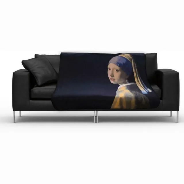 ARTICONE Dunne Fleecedeken - Plaid – kunst - 150 x 120 cm - het Meisje met de parel van Johannes Vermeer. Multicolor