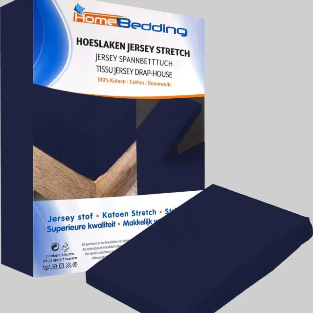 Home bedding Premium hoeslaken- jersey-100% katoen -stretch -2Persoons-160x200+ 30cm Hoekhoogte - Donkerblauw