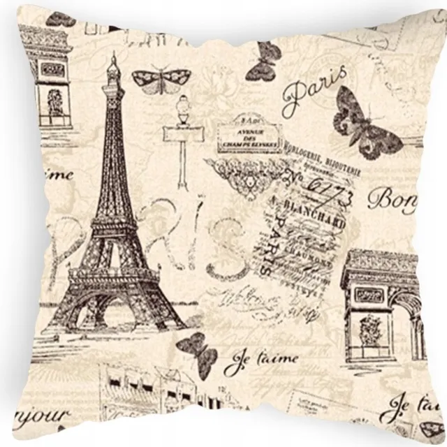 Designpremium Kussensloop Parijs 40x40 cm Katoen - Eiffel, Arc de Triomphe beige