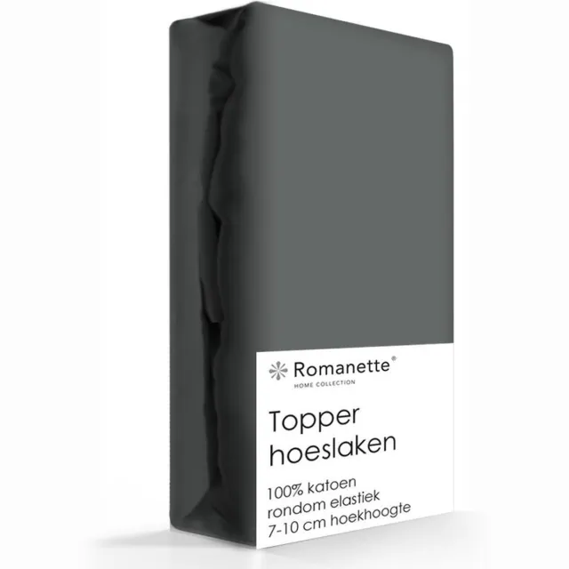 Romanette topper hoeslaken - Kiezel - Lits-jumeaux (180x200 cm) Antraciet