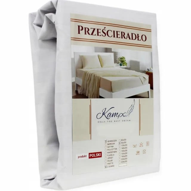 Kam-Pol Katoenen hoeslaken met elastiek, 60x90 cm, 30 cm zijhoogte, streep 2 cm Wit