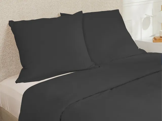 Vente-unique Bedlinnenset in satijn 108 draden/cm² - Dekbedovertrek 220 x 240 cm + 2 kussenslopen 63 x 63 cm - Antracietgrijs - TALORA van PALACIO