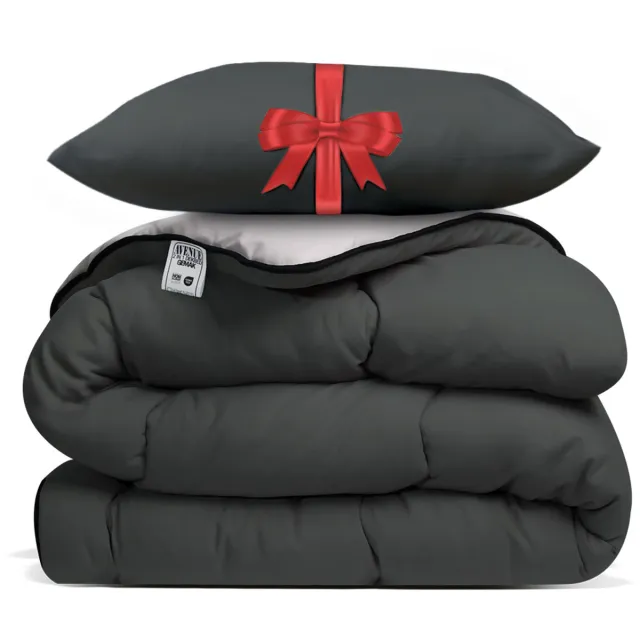Avenue Dekbed zonder overtrek 140x200 cm Antraciet/Taupe + Hoofdkussen 60x70 cm Antraciet – Hoesloos – Anti-allergisch & wasbaar op 60°C – All Year comfort slaapbundel