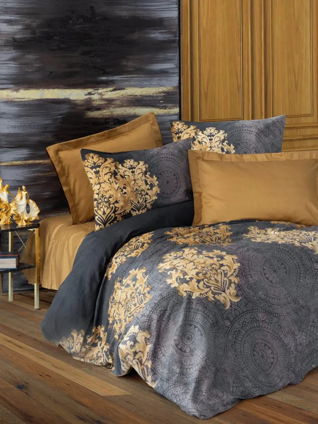 L'essentiel Maison Asir - Dekbedovertrekset - Antraciet en Beige - 155 x 220 cm