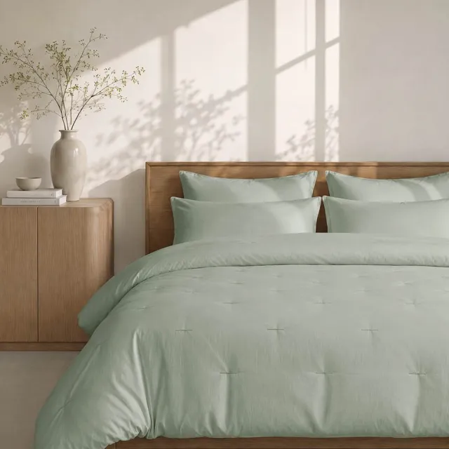 HOOMstyle Wasbaar dekbed zonder overtrek - 200x220 2 persoons met 2x kussensloop - Aloë Vera Groen