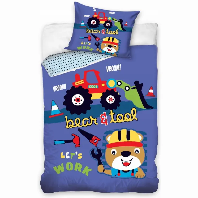 Sweet Home dekbedovertrek Animals Bear & Tool 160 x 200 cm (Poolse maat) – 70 x 80 cm – katoen Multicolor