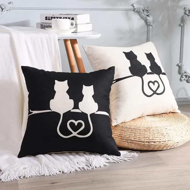 Ibenzoa Set van 2 Zwarte Kattenkussenslopen met Moderne Geometrische Patronen – 45 x 45 cm