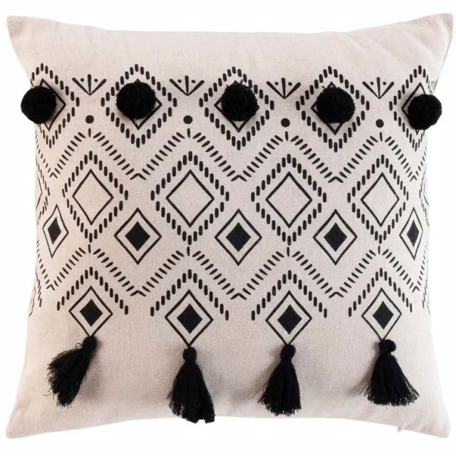 Douceur d intérieur Zachte Sierkussen met Patroon - 40x40 cm Zwart, Crème