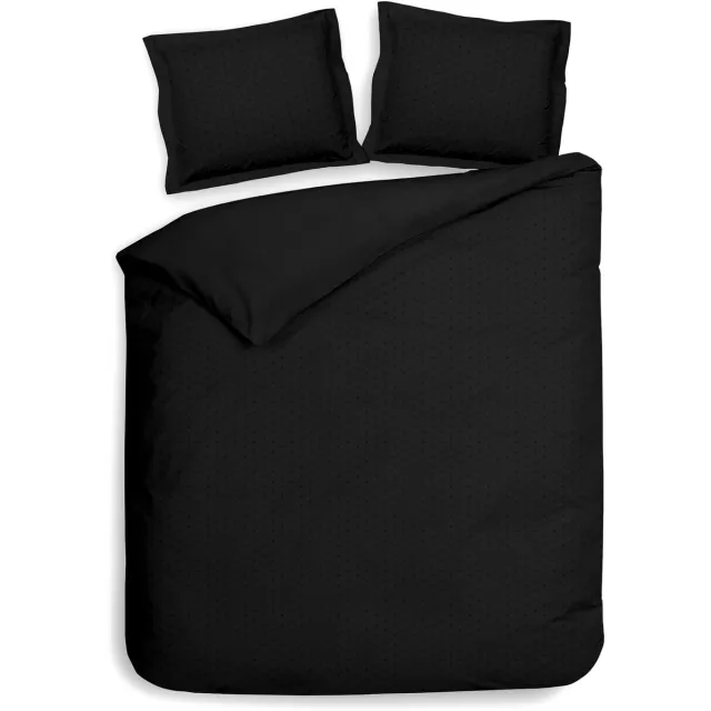 Heckettlane Dekbedovertrek Punto - Bedlinnen met Stippen - 200x200-220 cm - Tweepersoons - Zwart - Dekbedovertrek van 100% Katoen-Satijn Moonless Black