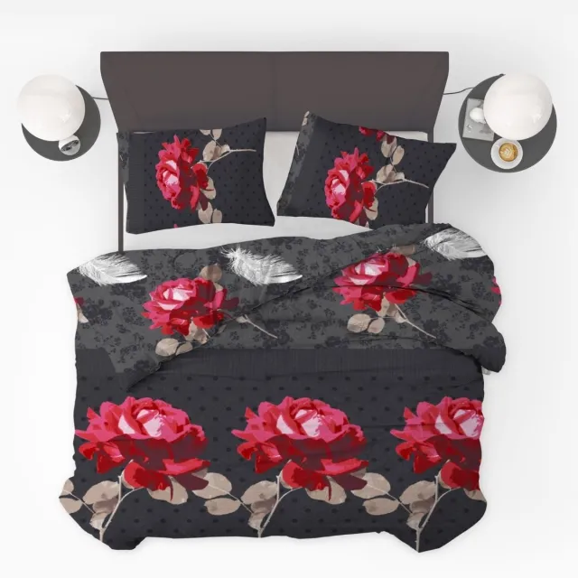 Beau Maison Dekbedovertrek Roses Black Red - 200x200/220cm + 2 kussenslopen - 100% Microperkal Zwart Rood