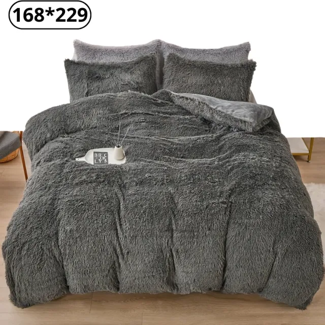 Bovista Fluffy Dekbedovertrek - Teddy Dekbedovertrek - Fleece Dekbedovertrek - Pluche - Dekbed - Deken - Inclusief Kussenslopen - Donkergrijs 168x229cm