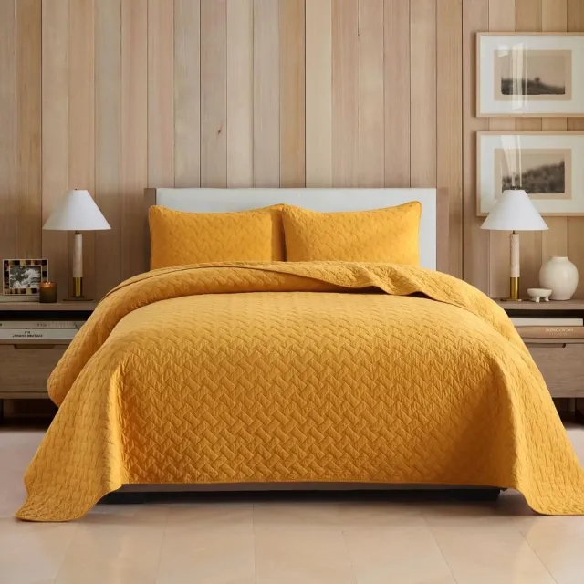Unyqoos Heerlijk Zachte Katoenen Sprei Set 3-delig Voor Comfortabel Slaapgenot Het Hele Jaar Door geel