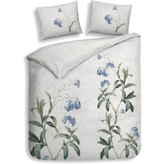 Heckettlane Dekbedovertrek Lacie - Dekbed met instopstrook - Grijs - Dekbedovertrek van 100% Katoen-Satijn - Bloemen - 2 slopen 60/70 cm - Zakynthos Lacie Light Grey