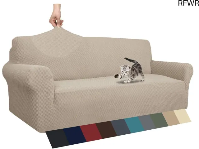 RFWR Antislip Jacquard Bankovertrek voor 3-zits Bank - Stretchhoes voor Woonkamer met Volledige Bescherming