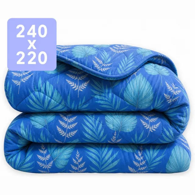 Happybed Dekbed zonder overtrek 240x220 - Wasbaar All Year - Bedrukt dekbed zonder hoes - Hoesloos Dekbed - Lits Jumeaux - Blue leaves