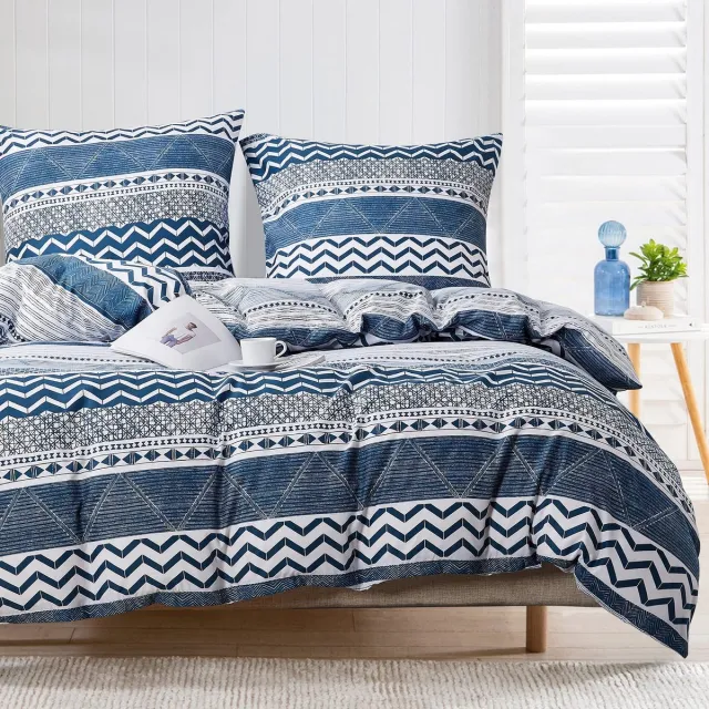 Unyqoos Omkeerbare dekbedovertrekset in blauw-wit geometrisch patroon van microvezel 155 x 220 Kleurjik
