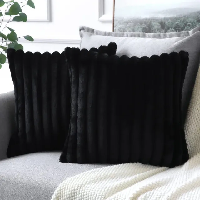 Imperatoris Kussenhoes/Kussensloop Pluche voor Woonkamer Kussen 45 x 45 cm - Zacht kunstbont - Cushion Cover set van 2 zwart