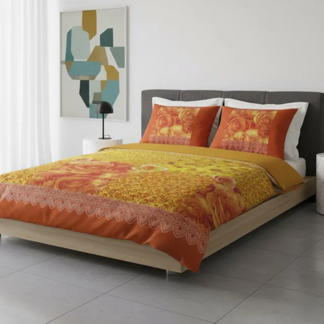 SENZATIONE 100% Katoen Percaline Dekbedovertrek 240x200/220-2x60x70 cm CARLIJN ORANGE MULTI