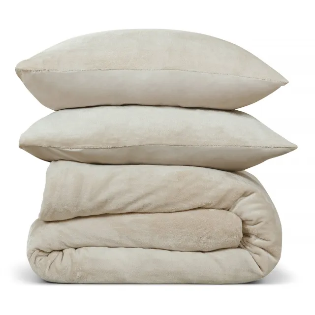 PHLOX Dekbedovertrek Flanel Fleece - Eenpersoons 140x220 cm + 1 Kussensloop - Zacht & Huidvriendelijk - Licht Beige
