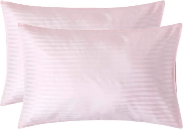 Homescapes Satijn Streep Katoen Kussensloop 50x75 cm – Set van 2 – Roze – 100% Egyptisch Katoen – Draaddichtheid 330