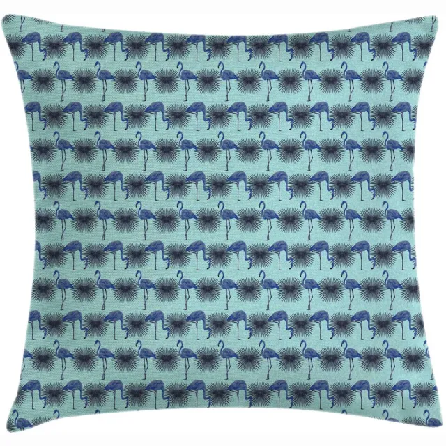 ABAKUHAUS Flamingo-kussenhoes – Eilanddieren en Planten – 40x40 cm – bleekblauw Blassblauw