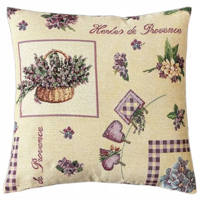 DeHome Gobelin Kussenhoes 40x40 cm - Provençaals bloemenpatroon beige, paars