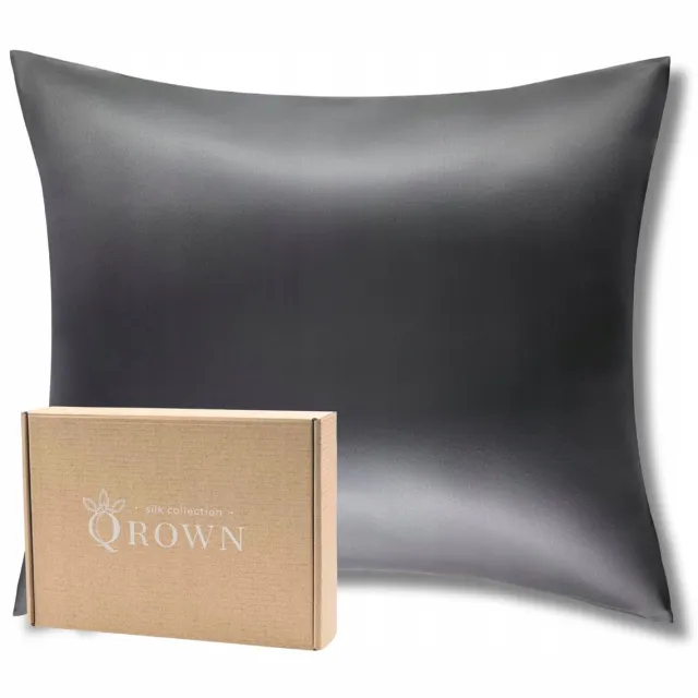 Qrown Merkloze Zijden Kussensloop 40x60cm, 100% Moerbeizijde & Katoen Donkergrijs