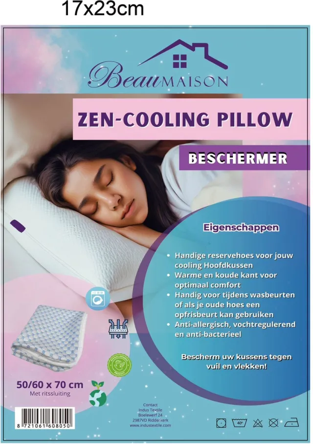 Beau Maison Zen-Cooling Pillow Beschermer - 60x70 cm - Reservehoes Wit, Blauw