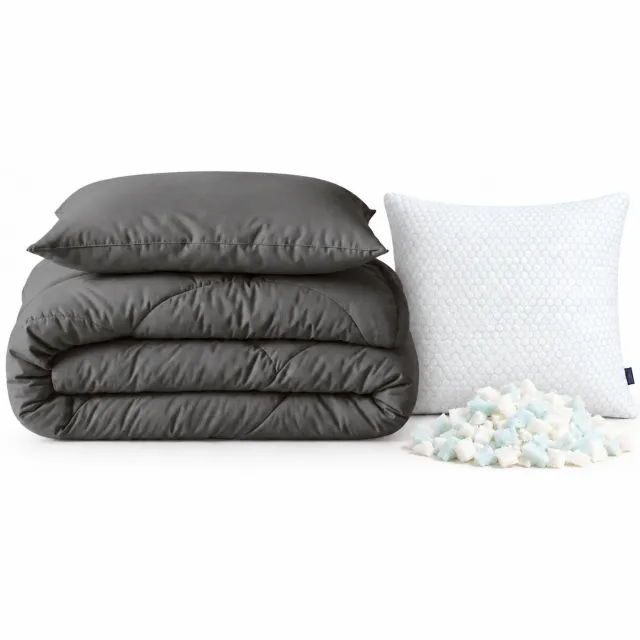 Dekbed-Discounter Sleeptime Dekbed Zonder Overtrek 240 x 200 cm - Inclusief kussen en 2 kussenslopen - Wasbaar op 40 graden - Warmteklasse 2 - Antraciet