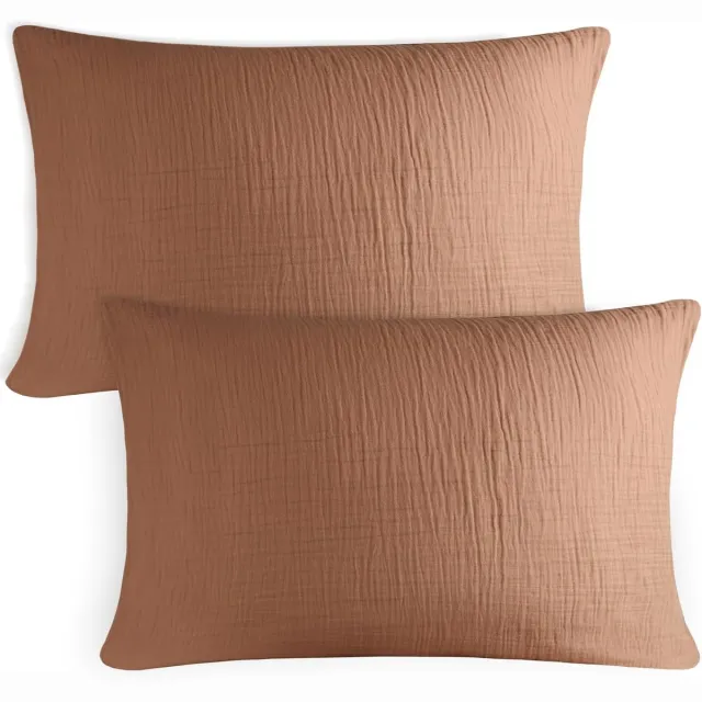 Famanu Set van 2 mousseline kussenslopen 40 x 80 cm, koper, 100% katoen- gecertificeerd en ademend rood