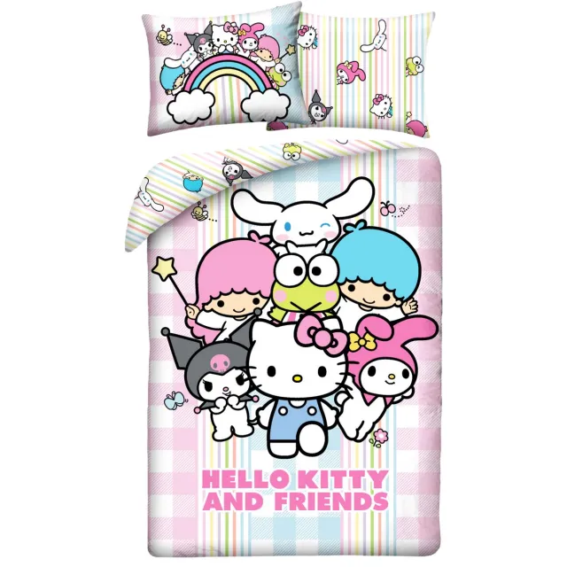 Hello Kitty & Friends Dekbedovertrek Hello Kitty Kuromi My Melody - 140 x 200 + 70 x 90 cm - Polyester Roze