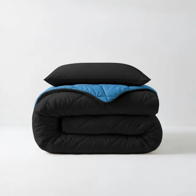 Sleeptime 2 in 1 Diamant Dekbed - Dekbed zonder Overtrek Inclusief Kussensloop - 140x200 - Zwart/Blauw