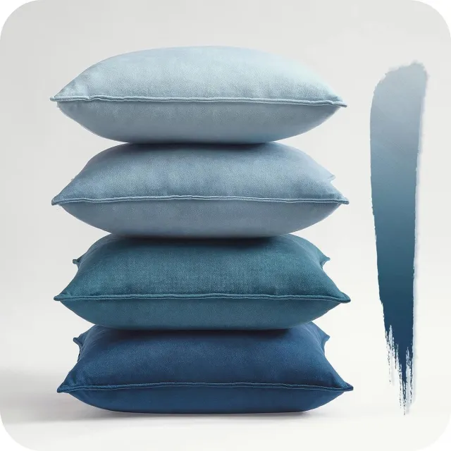 Thuys Kussenhoezen, 60 x 60 cm, blauw, set van 4 fluwelen kussenslopen, sierkussen, sierkussen, overtrek voor bank, slaapkamer, woonkamer, balkon, pluizig Blauwe serie