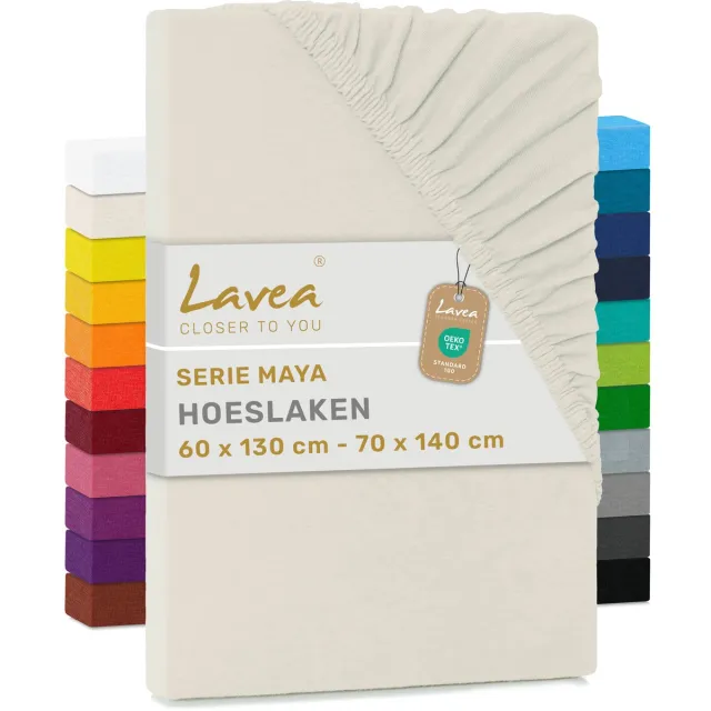 lavea Hoeslaken 60-70x140 cm (Baby) – 100% Katoen, Zacht en Ademend – Geschikt voor Matrassen tot 12 cm – Jersey met Elastiek Rondom – Crème