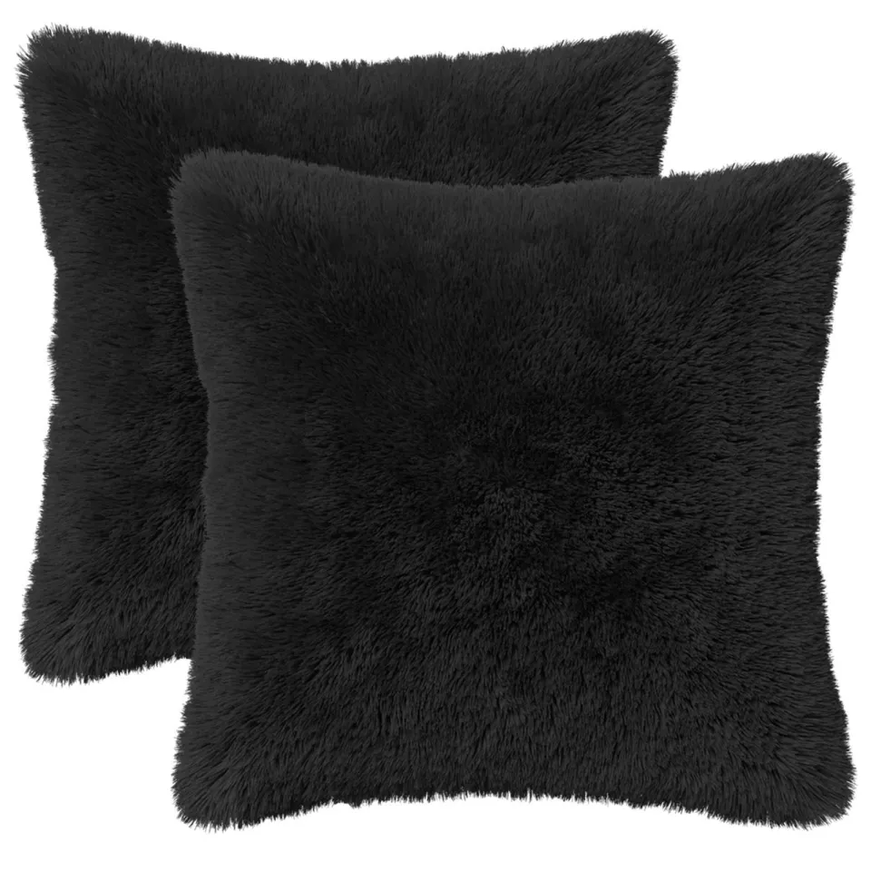 vidaXL Kussensloop 2 st HEERLEN Zwart 45 x 45 cm PV Fleece, foto 3