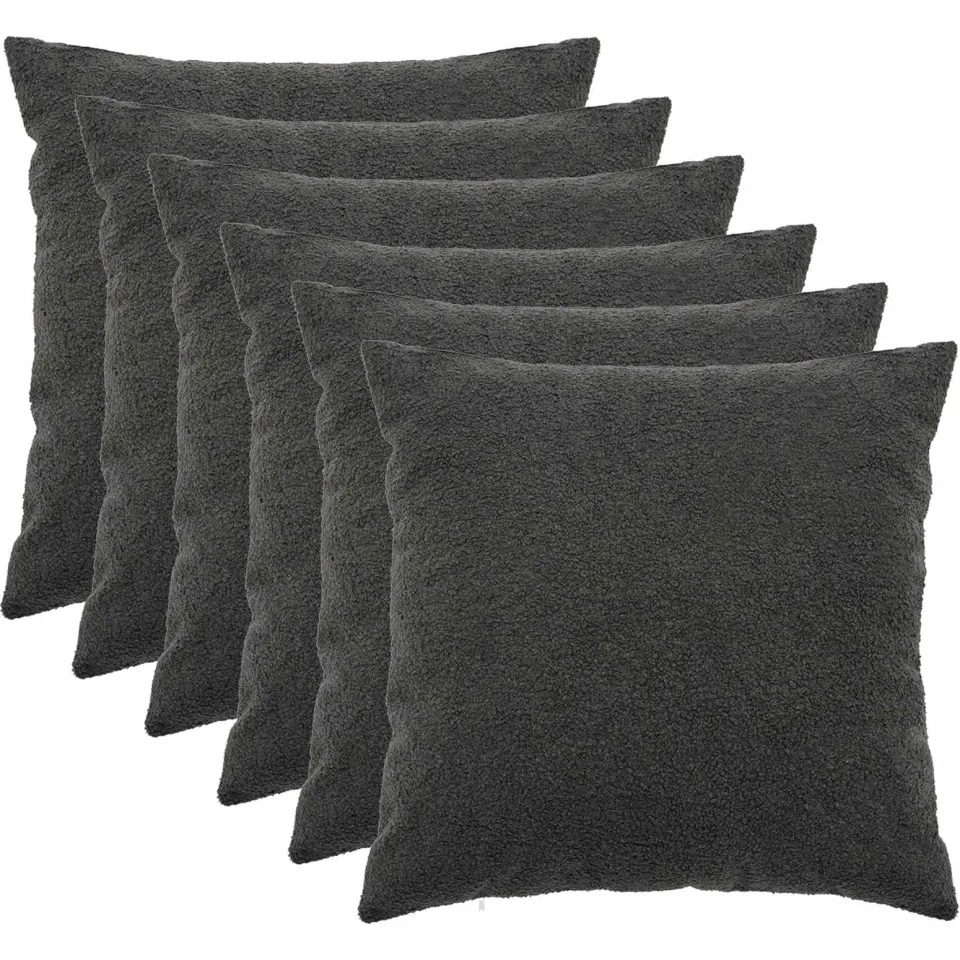 vidaXL Kussensloop 6 st HEERLEN Donkergrijs 55 x 55 cm Bouclé, foto 3