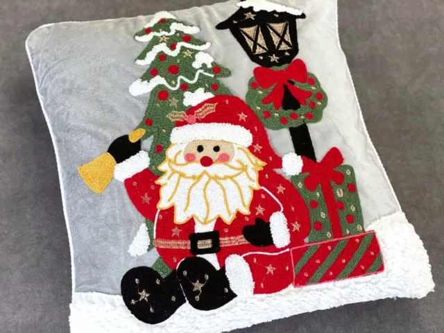 DeHome Kerst Kussenhoes 45x45 cm - Zachte Velours met Sinterklaas grijs