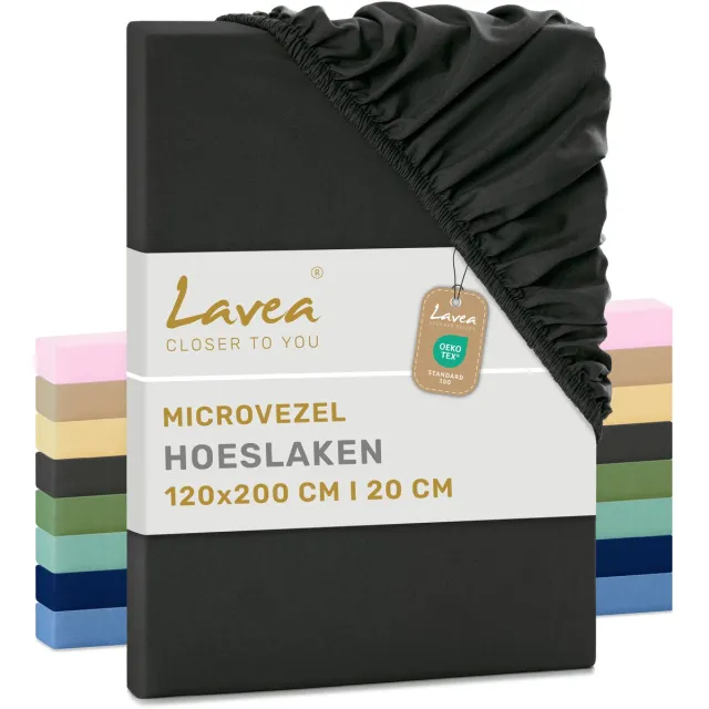 lavea Hoeslaken 120x200 cm – zachte en ademende microvezel – voor matrassen tot 20 cm – met elastiek rondom – oeko-tex gecertificeerd – Antraciet