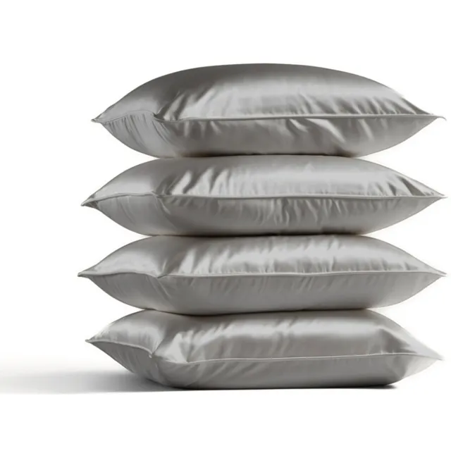 Silk Heaven 4x Zijden Kussensloop 45x65cm Licht Grijs Ritssluiting 19 Momme - Kussensloop set - Luxe Silk Kussensloop 100% moerbei zijde - Zijde kussensloop - Silk Heaven - 45x65cm (voor ergonomische kussens 40x60cm) / Ritssluiting Lichtgrijs