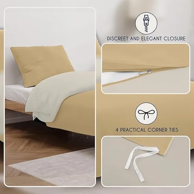 Karma Dekbedovertrek 135x200 cm met 1 kussensloop 50x70 cm - Beige/Zand - 135x200 Bedset in 100% microvezel - 2 stuks - Gecertificeerd vrij van chemicaliën (Oeko TEX) beige - zand