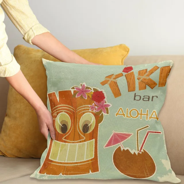 ABAKUHAUS Tiki Bar Kussenhoes, Getränke Maske Flora, Met Ritssluiting, Wasbaar, Dubbelzijdige Digitale Print, Heldere Kleuren, Hoogwaardige Stof, 40 x 40 cm, Meerkleurig
