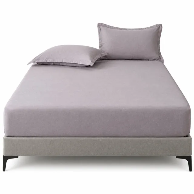 SWGOTA Driedelige hoeslakenset , lichtgrijs polyester, effen hoeslaken met 2 kussenslopen