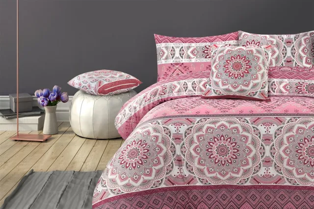 Padiro dekbedovertrek 200 x 240 cm - extra groot XXL - Katoensatijn - Roze - Mandalapatroon - Met 2 kussenslopen 60 x 70 cm - 3-delig voor 2 personen
