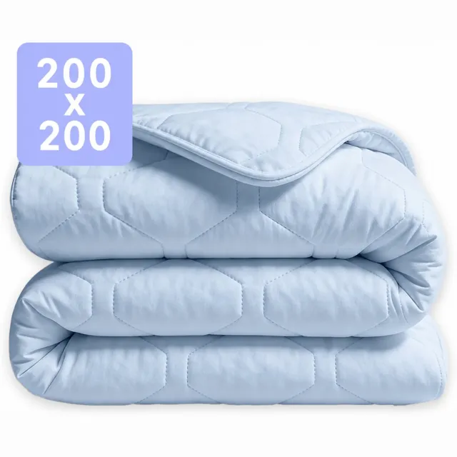 Happybed Dekbed zonder overtrek 200x200 - 100% Katoen - Wasbaar Zomerdekbed - Bedrukt dekbed zonder hoes - Hoesloos Dekbed - Tweepersoonsdekbed - Light Blue