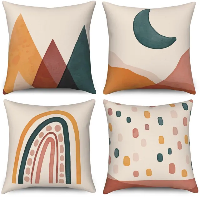 Ibenzoa Set van 4 Boho Kussenslopen 40x40 cm met Abstracte Kunst voor Sierkussens oranje