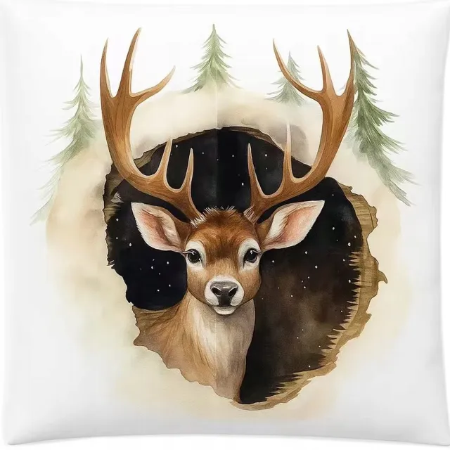 Fitizzio Decoratieve Kerst Kussenhoes 40x40cm Wit met Hert - Zacht Velours
