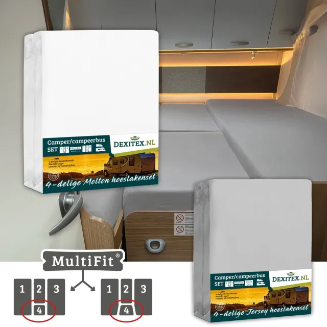 dexitex 1 x Molton & 1 x Hoeslaken Licht grijs / 4 delige set-Geschikt voor Camper lengtebedden of enkele bedden 1 Molton + 1 hoeslaken Lichtgrijs